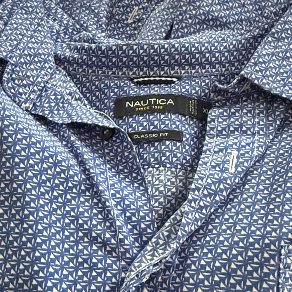 Nautica Men's Geometric Blue Button Down Shirt
